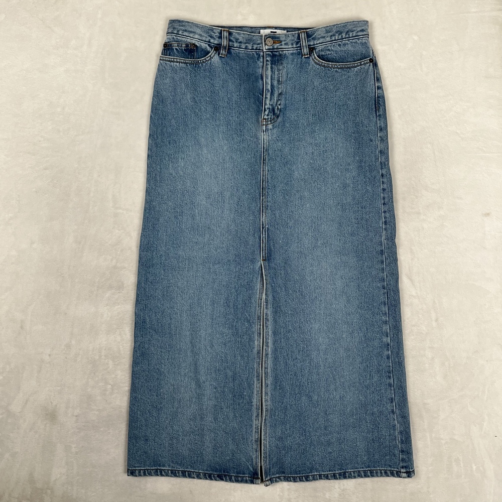 Gap Skirt Womens 12 Blue Denim Long Straight Pencil Zip Fly Pockets Casual Y2K